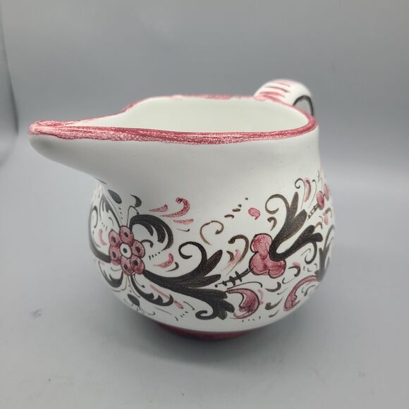 DERUTA Italian Pottery Hand Painted   Creamer Pitcher 5" Red White Brown New - Picture 2 of 10